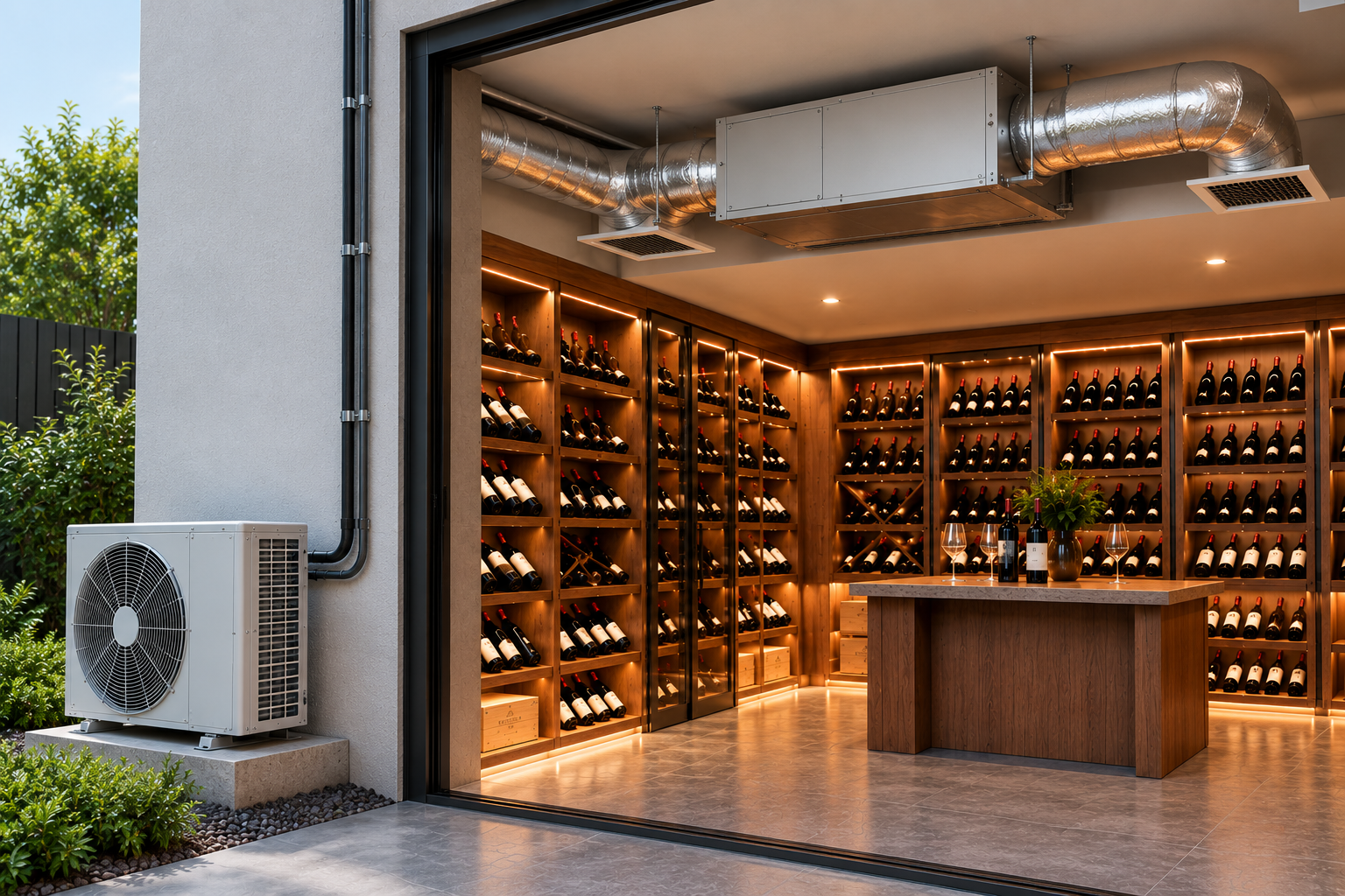 Ducted Split wine cellar cooling system configuration