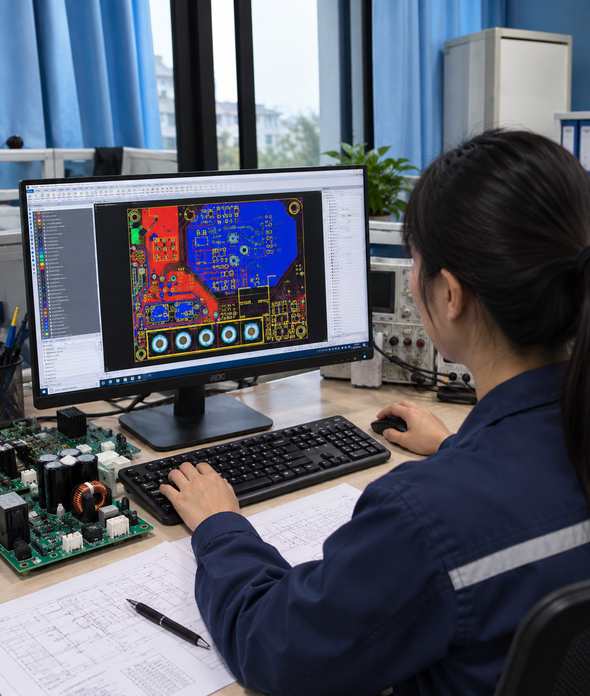 Motor driver engineer working on a driver board layout