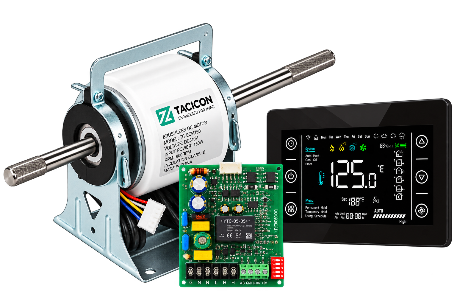 Complete HVAC solution with ECM motor, driver board, blower and controller