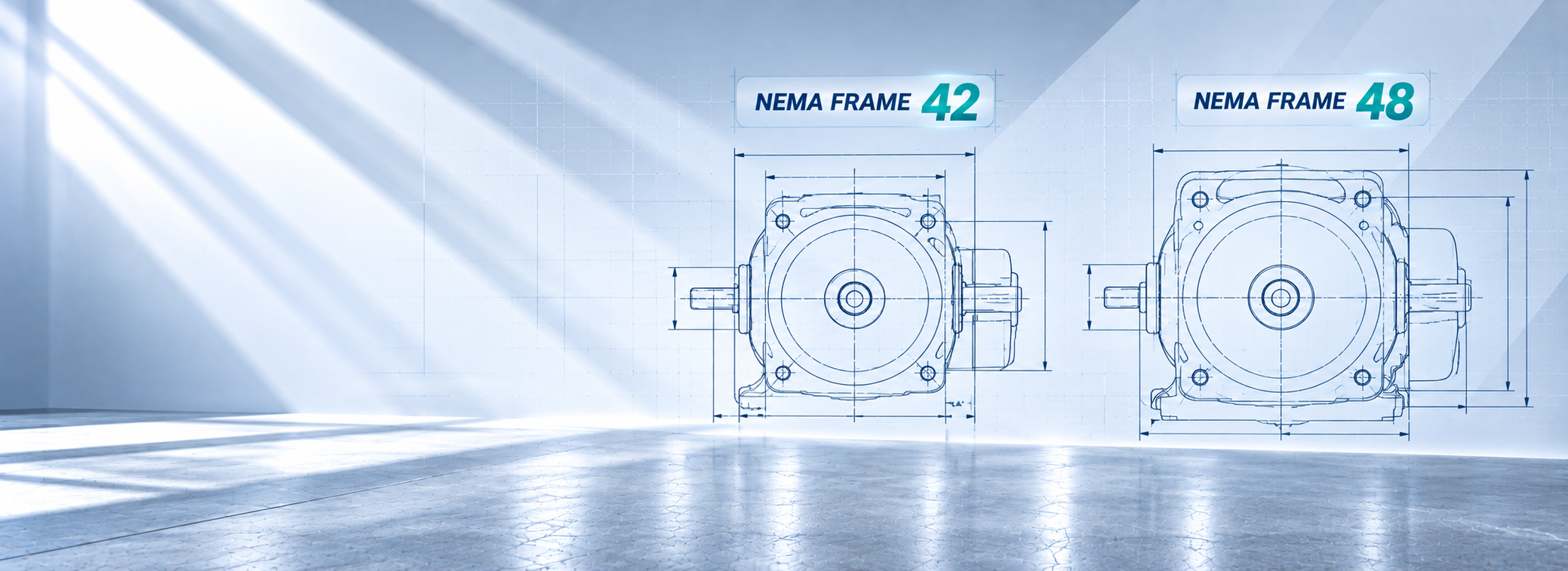 NEMA 42 and NEMA 48 frame dimension drawings