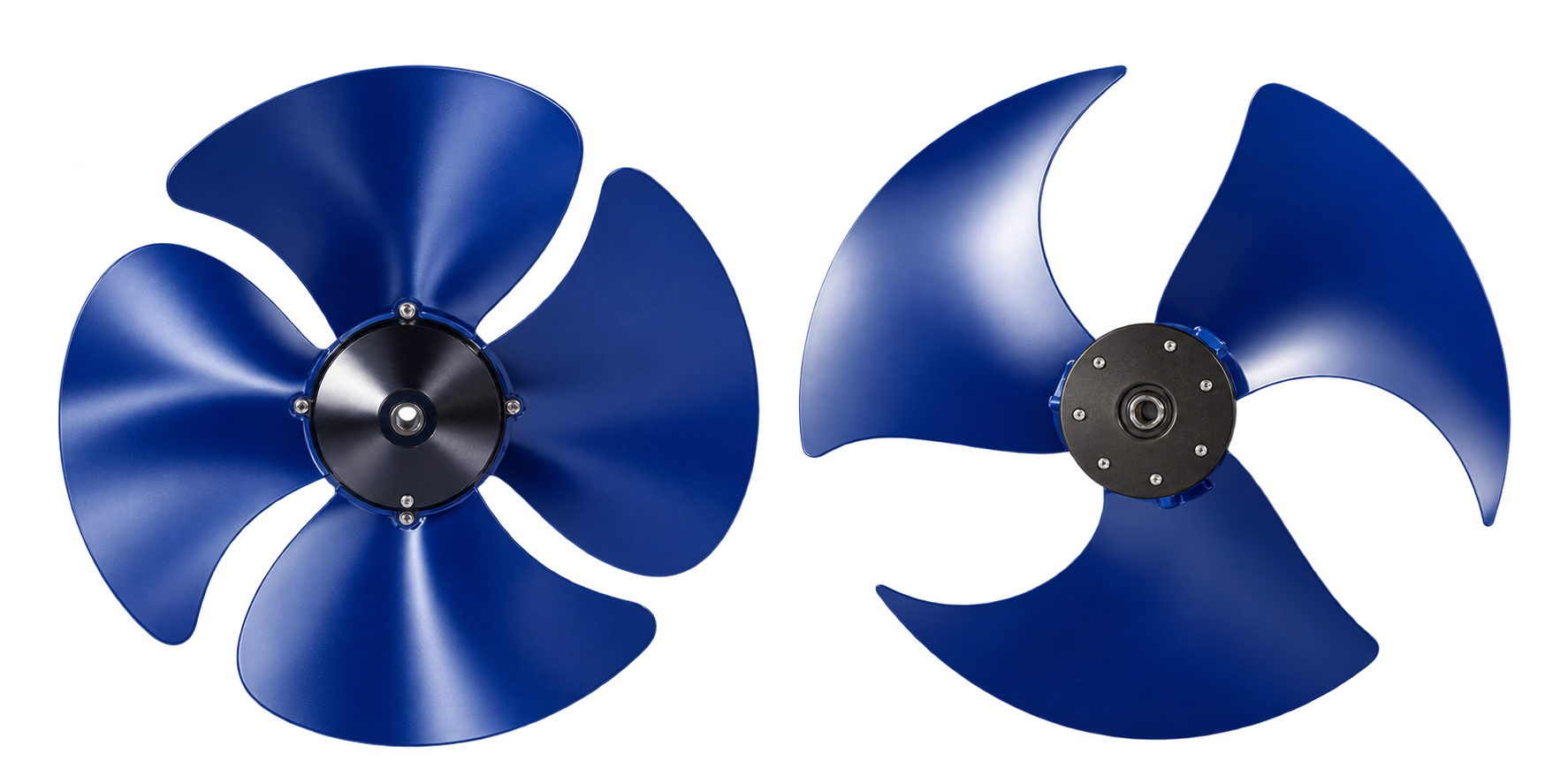 Two blue axial fan impellers